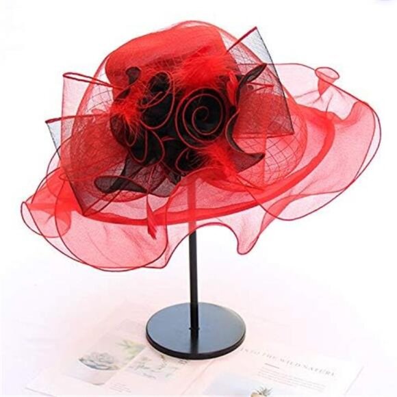Women's Kentucky Derby Church Dress Hat C3 Red - Picture 7 of 7